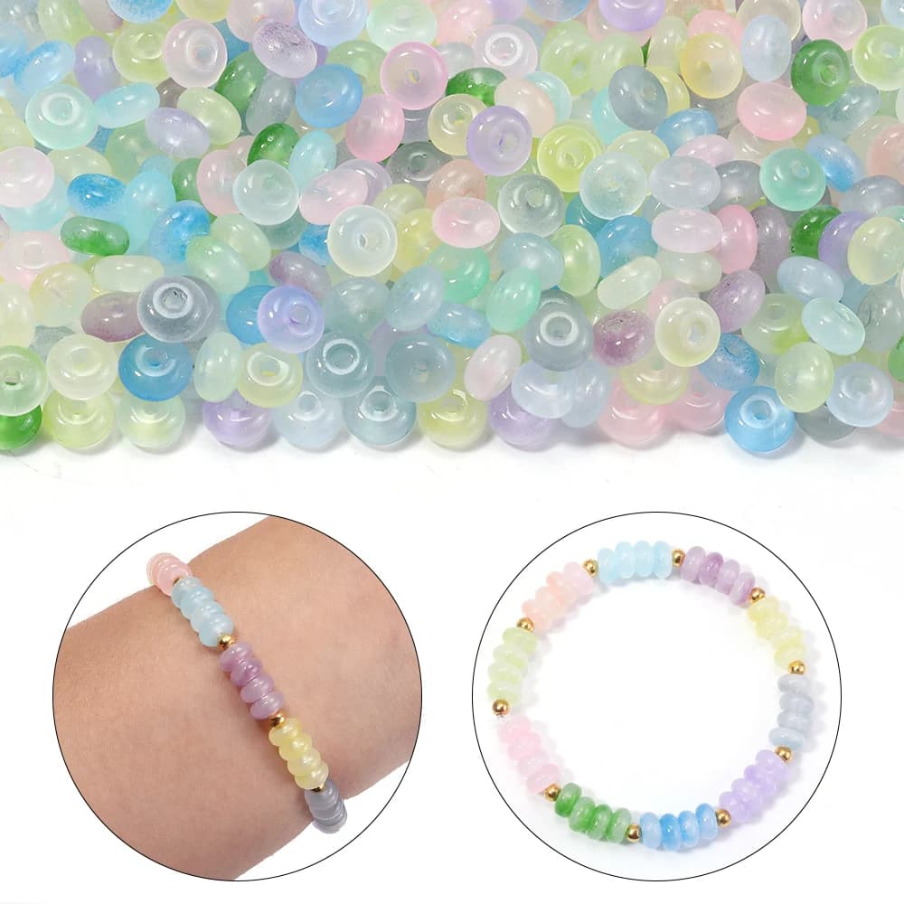 100 pezzi di perline di vetro trasparenti colorate effetto giada, rotonde e piatte, per la creazione di gioielli fai da te, collane e braccialetti