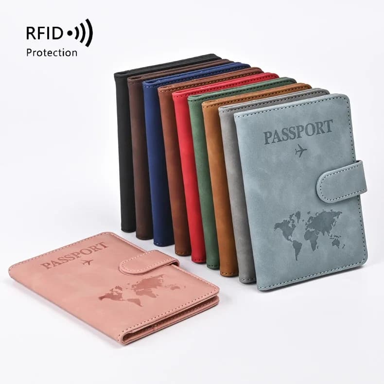 Nuove copertine per passaporto in PU RFID Stampa mappa Porta passaporto Clip per biglietti di volo ID Porta carte di credito bancarie Passaporto Organizzatore da viaggio