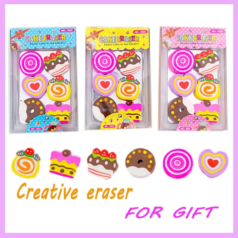 6pc/pack Boxed Lovely Cute Donut Cake Eraser Party Favors Gift for Creative Stationery Gift Reward