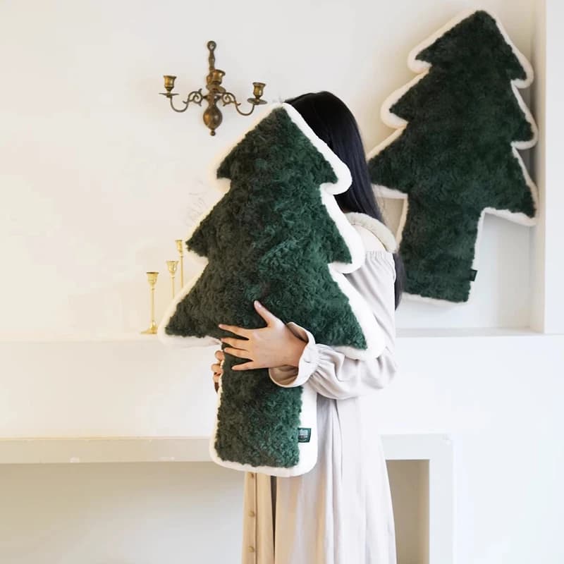 Grande cuscino in peluche a forma di albero di natale che dorme divano carino cuscino lombare decorazione albero di pino cuscino natalizio verde