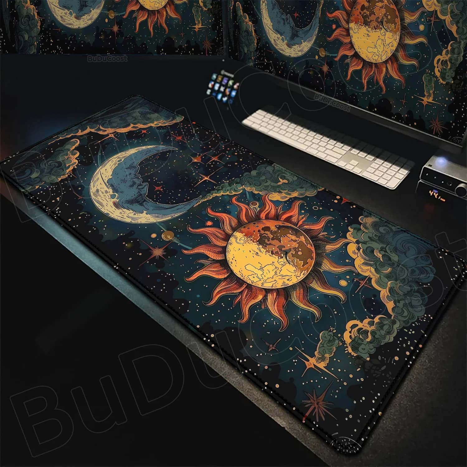 Tappetino per mouse con stampa HD di grandi dimensioni, paesaggio, luna, tappetino da scrivania per ufficio, tappetino per mouse da gioco, decorazione, tappetini da scrivania in gomma antiscivolo e confortevoli