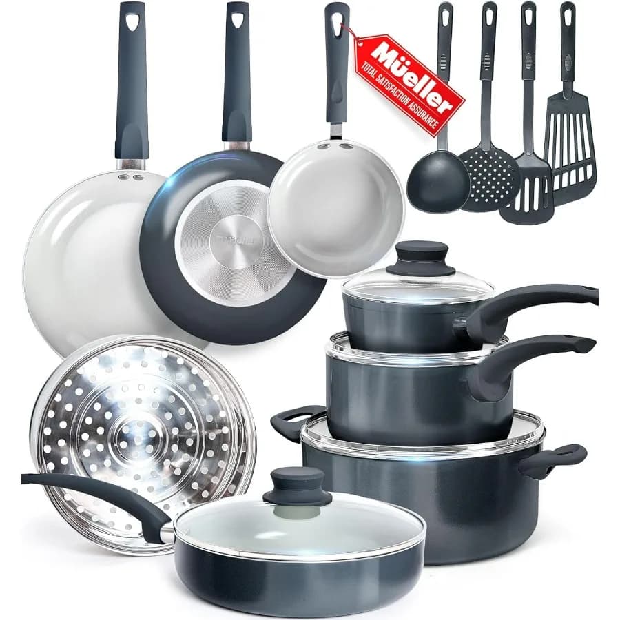 Set di pentole e padelle in pietra sana da 16 pezzi Set di pentole in ceramica antiaderente e non tossica, lavabile in lavastoviglie, con padelle, padella per salsa, S