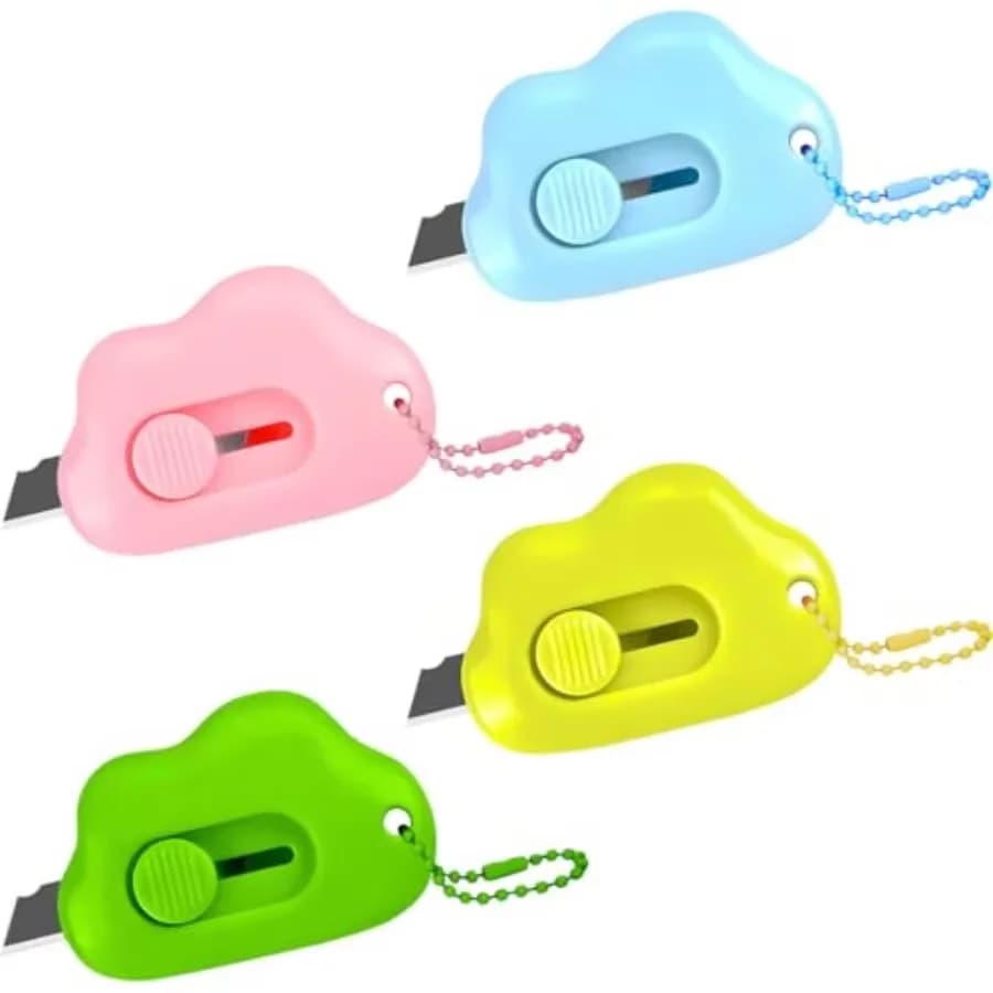 Set of 6 Taglierini Retractable Nuvola Shape with Keyring Rings - Safe Design with Automatic Retraction, Mini Boxes, Packages, Postal Envelopes