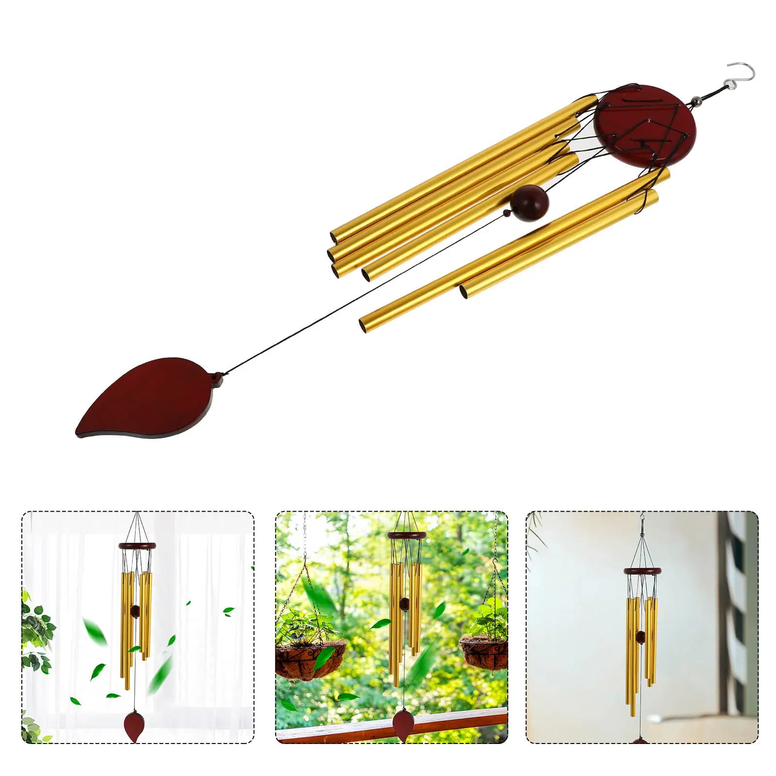 1Pcs Wooden Metal Wind Chime Decorative Ornament for Home Window Balcony Garden Outdoor Hanging Gift Wind Bell