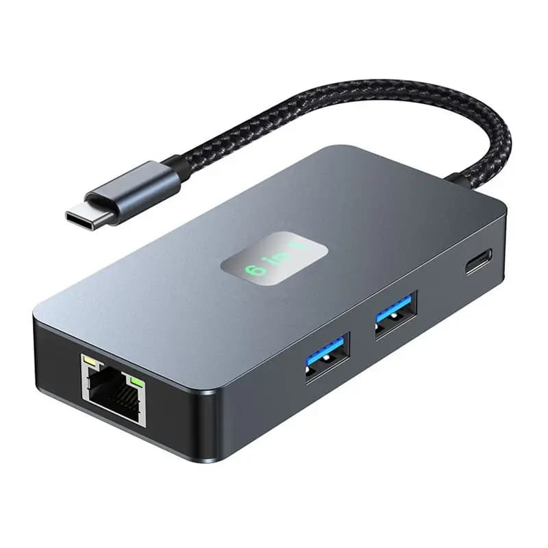 AED6-6-In-1 Hub USB C Hub USB 3.2 Type C Gigabit+USB3.2(10Gbps)+4K/60Hz HD+PD100W Quick Charging Laptop Docking Station
