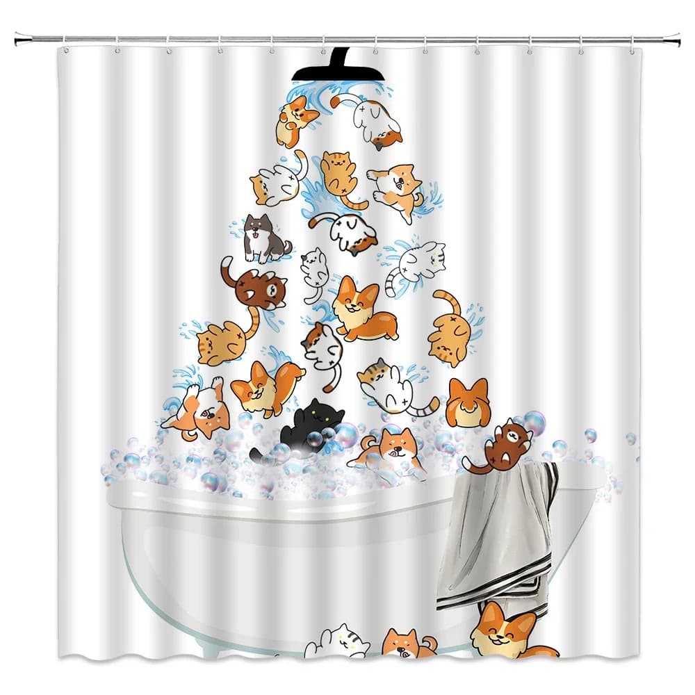 Tenda da doccia con animali, doccia per vasca da bagno con cani e gatti dei cartoni animati, tende da doccia decorative per bagno per bambini, ragazzi e ragazze
