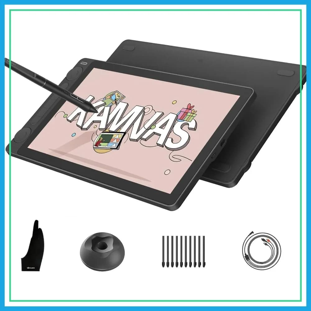 Tavoletta Grafica con Schermo da 13,3 Pollici, Tablet Artistico Completamente Laminato, 99% sRGB, 16384 Livelli di Pressione, Doppio Dial, Nero