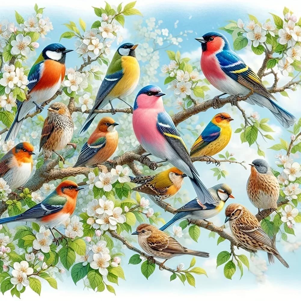 Kit Pittura Diamante 5D Collezione Uccelli, Ricamo Artistico con Diamanti Acrilici Rotondi Preforati Completi, Tema Animale