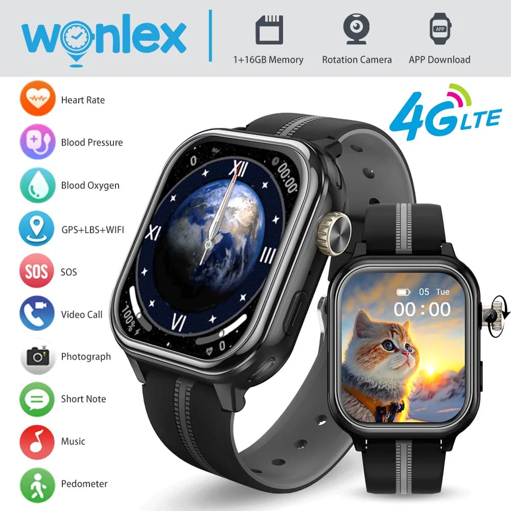 Wonlex KT39 4G Smart Watch GPS per bambini con telecamera di rotazione GPS Localizzatore di posizione in tempo reale 1 + 16GB Videochiamata Orologio intelligente per bambini