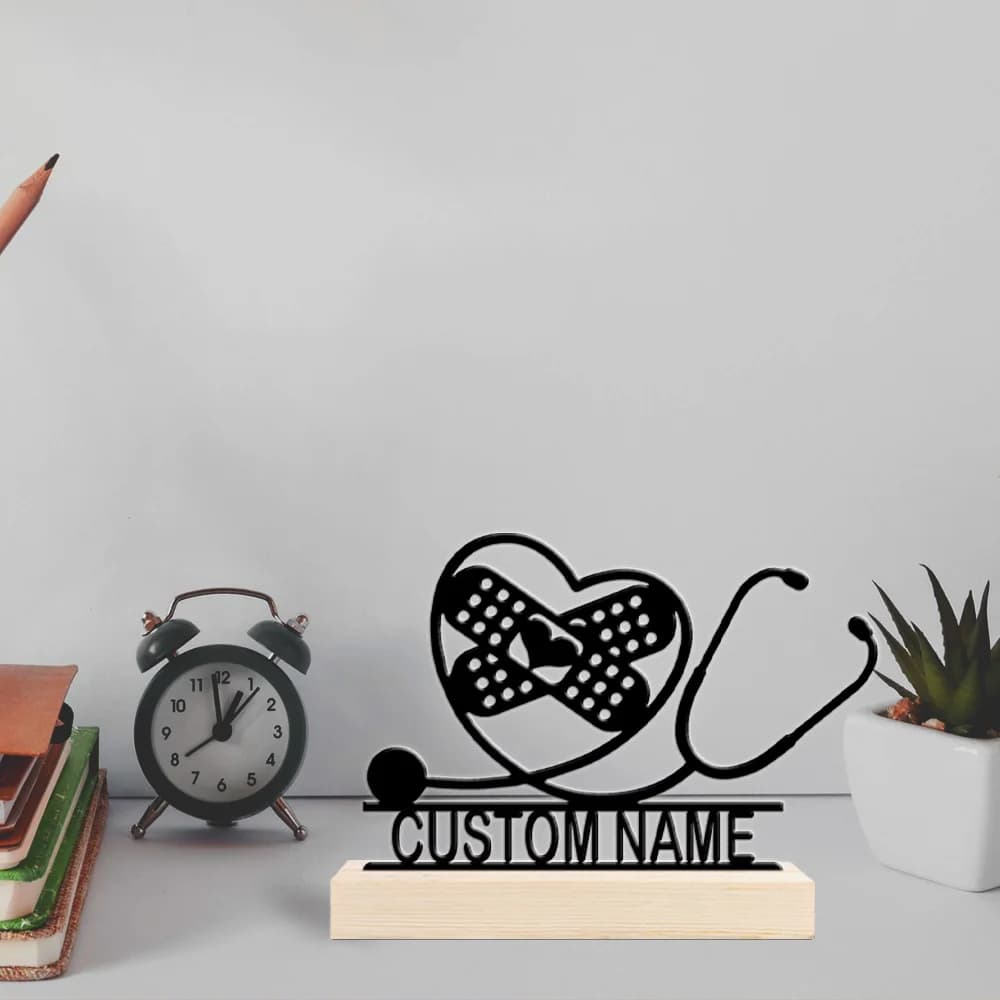 1pc Personalized Retro Iron Statue Decoration Customizable Name Equipped with Wooden Base Home or Office Decorations