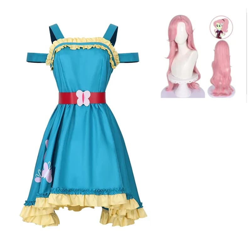 Human Cosplay Costumes Anime Fluttershy, uniform for role games with dress and wig, Halloween carnival dress for women;2, c'4, h.