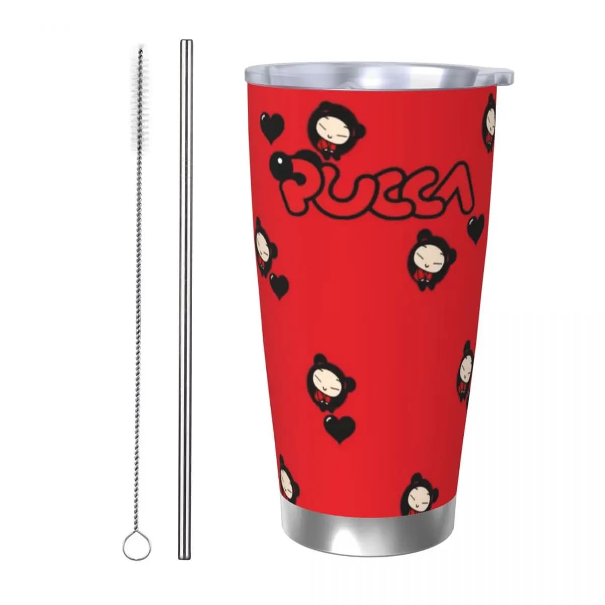 Cute Cartoon Pucca 20oz Stainless Steel Car Mug Straw Thermal Iced Travel Cup Vacuum Insulated Coffee Hot Cup