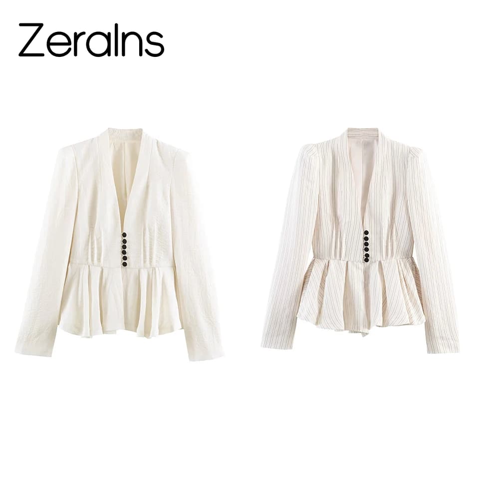 ZERAINS 2026 Summer New Arrivals Women's Fashion Slim Fit Long Sleeve Padded Shoulder Pencil Skirt Blazer