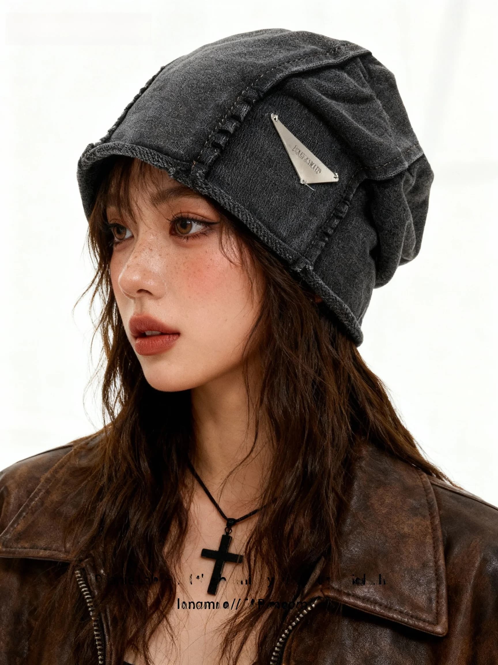 Washed Vintage Lab Cold Cap Women's Thin Roll up Head Cover Cool Sweet Cold Hat American Style Retro Checkered Polyester