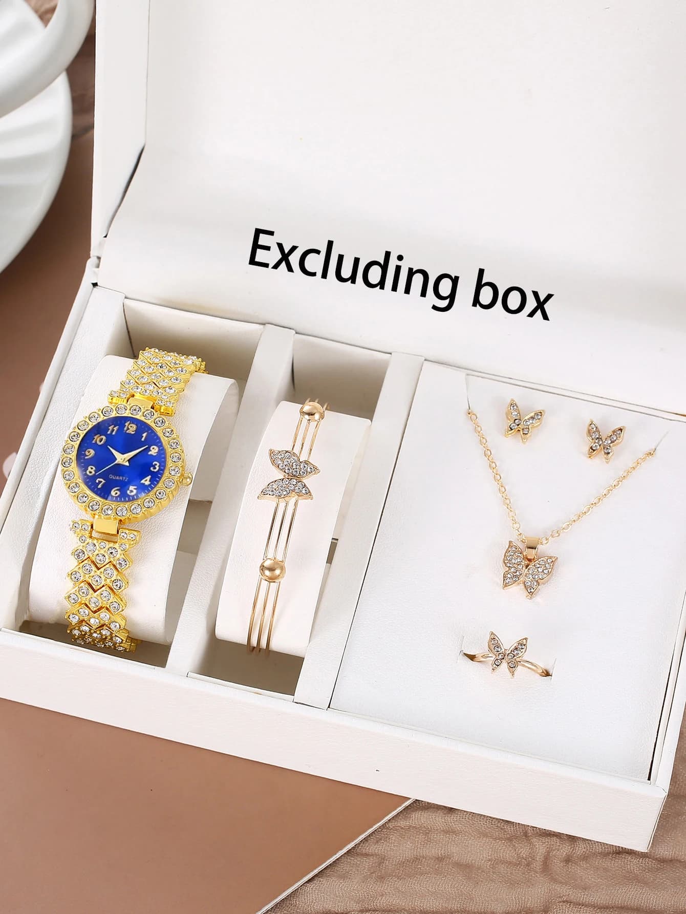 1 orologio al quarzo Baita da donna con temperamento femminile tempestato di diamanti alla moda + set di 5 braccialetti a farfalla