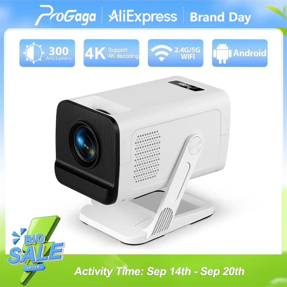 PROGAGA PG310 Mini Proiettore 4K Android 300Ansi BT5.4 Projetor Per Il Film PG310 Smart Home Theater Video Esterno Proiettore Portatile