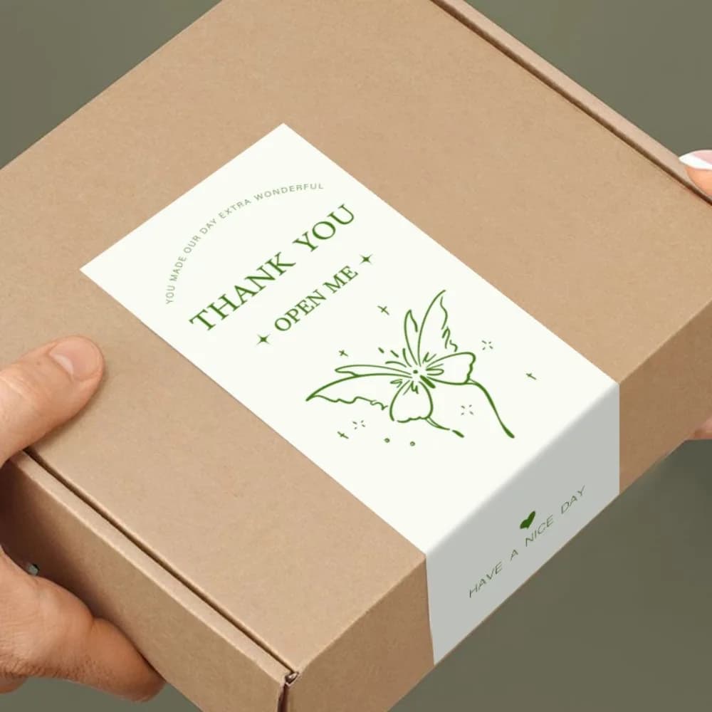 50pcs Rectangular Thank You Sticker 6x15cm Flowers Pattern Gift Box Package Decor Handmade Seal Labels for Birthday Wedding