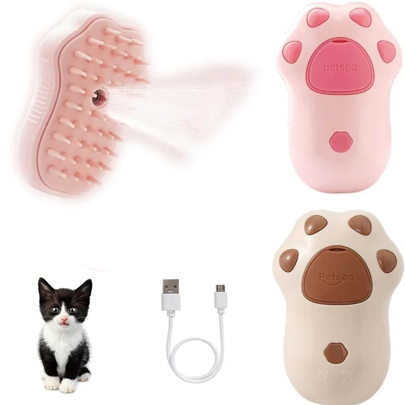 Spazzola Massaggiante a Vapore 3-in-1 Ricaricabile e Autopulente per Gatti e Cani con Tecnologia Delicata a Vapore