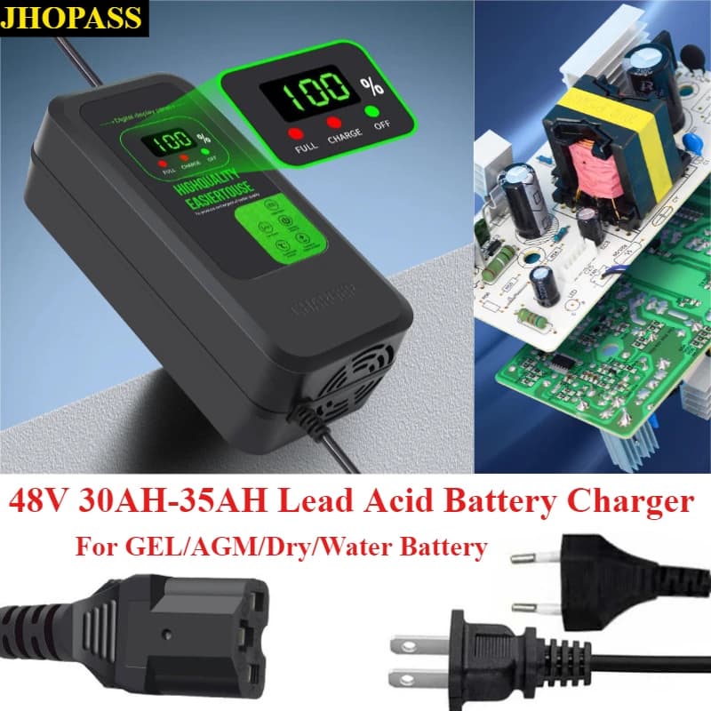 Caricabatterie intelligente 48V 30AH-35AH per batterie al piombo-acido GEL AGM a secco, AC110V-220V per moto, e-bike, scooter con spina EU AU UK US