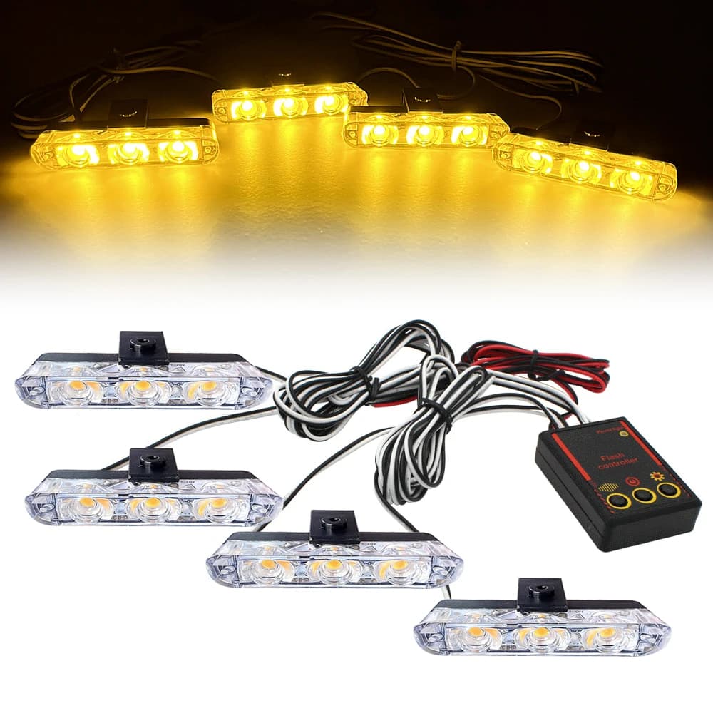12V Car Grid Stroboscopic Light Head 4x3 LED Mini Flash Lamp Daylights Police Emergency reporting lights Lights Light