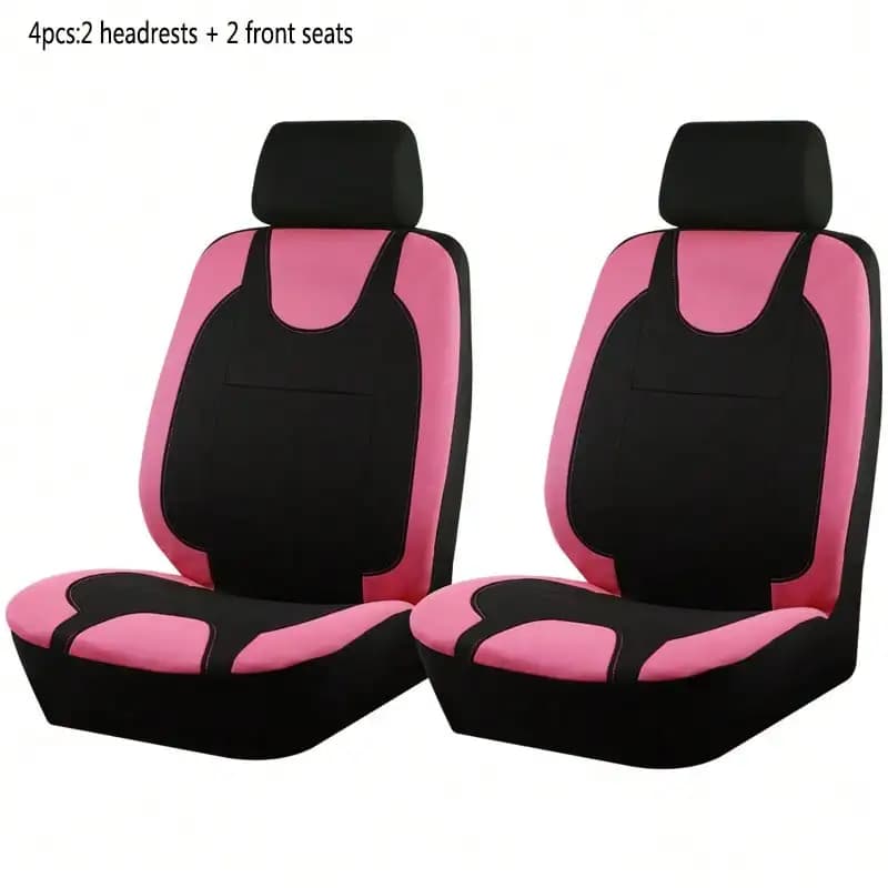 4pcs Car Seat Covers Set Pink Black Front Seats With Headrests Airbag Compatible Soft Fabric Foam