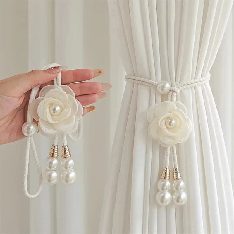 Fermacarte per Tende a Forma di Camelia Creativi | Tende Trasparenti Regolabili con Cordoncini Decorativi | Accessori e fermagli per tende