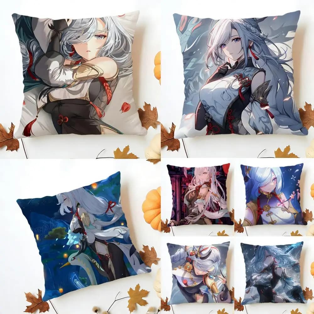 Game Genshin ShenHe Cushion Cover Washable Linen Pillowcase Soft for Sofa Bed Cozy Home Room Decor
