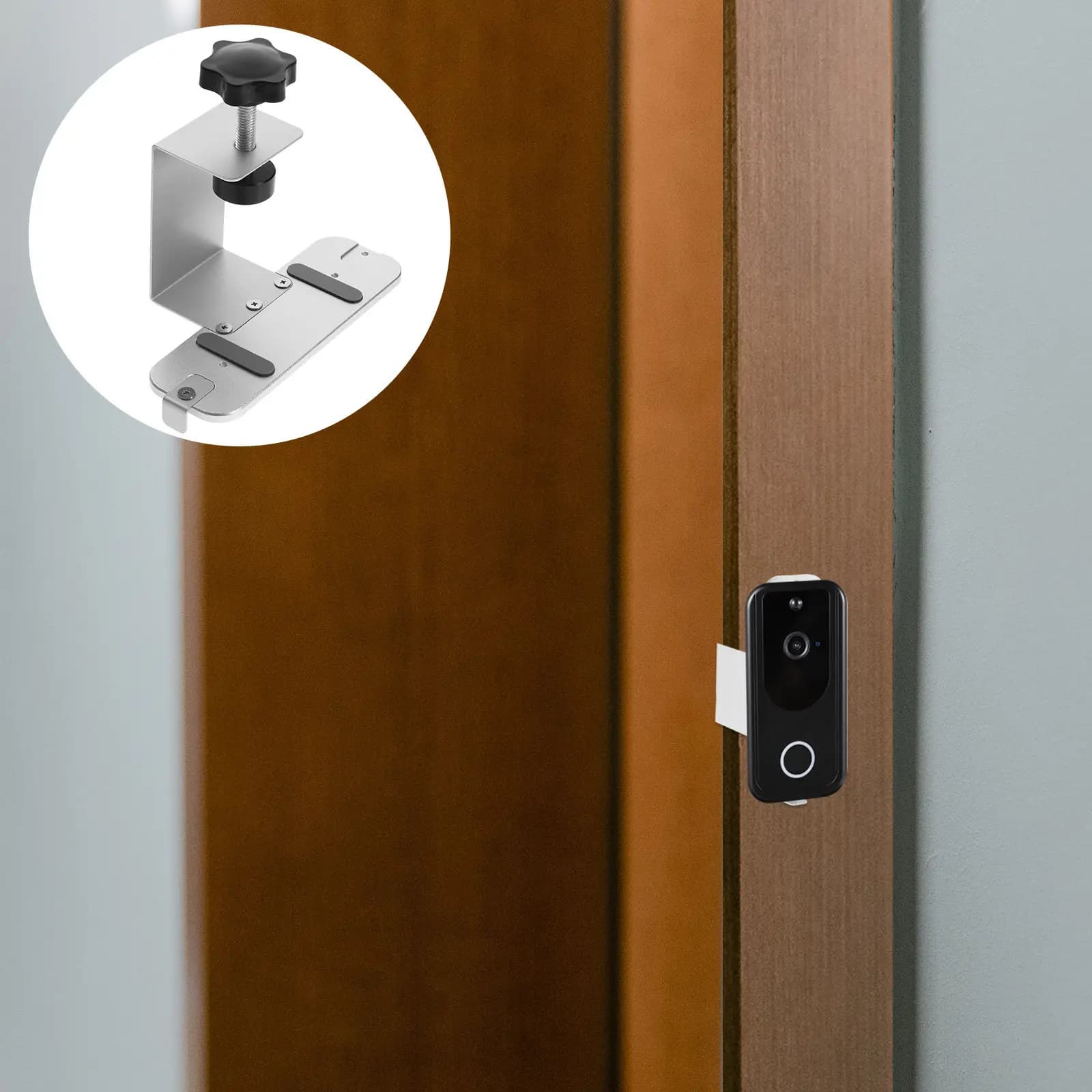 Supporto per Videocitofono Antifurto in Acciaio Inox e Lega di Alluminio, Morsetto per Porta Senza Foratura per Porte con Apertura Interna a Sinistra e Destra