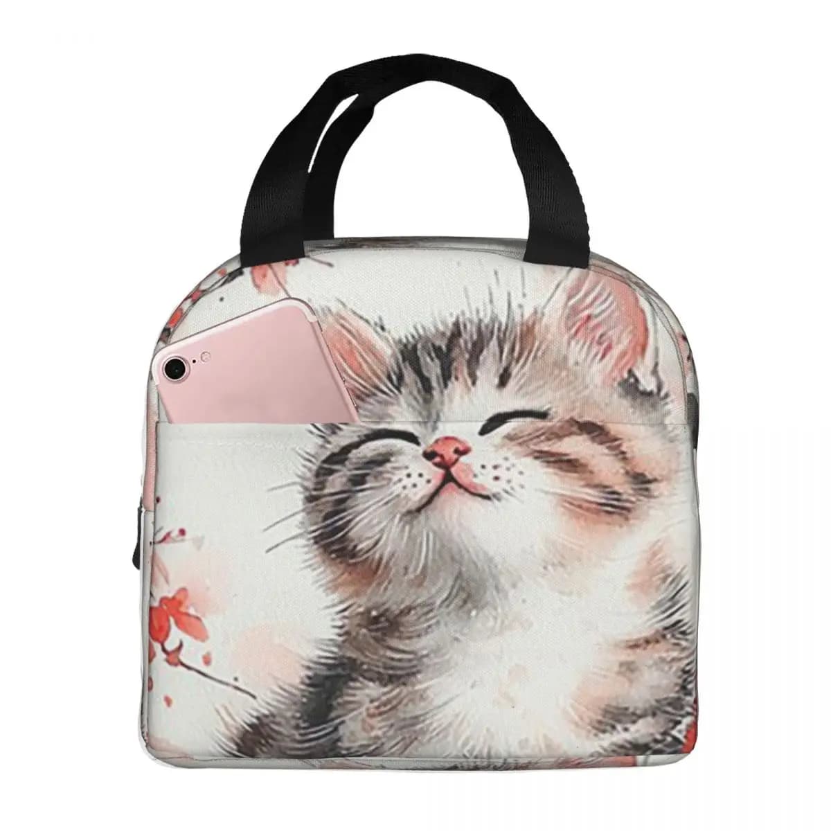 Cat Sleeps On A Tree Branch Insulated Lunch Bag for Kids School Cooler Thermal Food Box Tote Portable Lunch Boxes Container