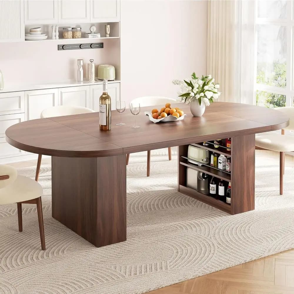 Tavolo da Pranzo 8' con Contenitore, Tavolo da Cucina in Legno, Gambe Robuste, Tavoli da Pranzo, Sala da Pranzo (Noce)