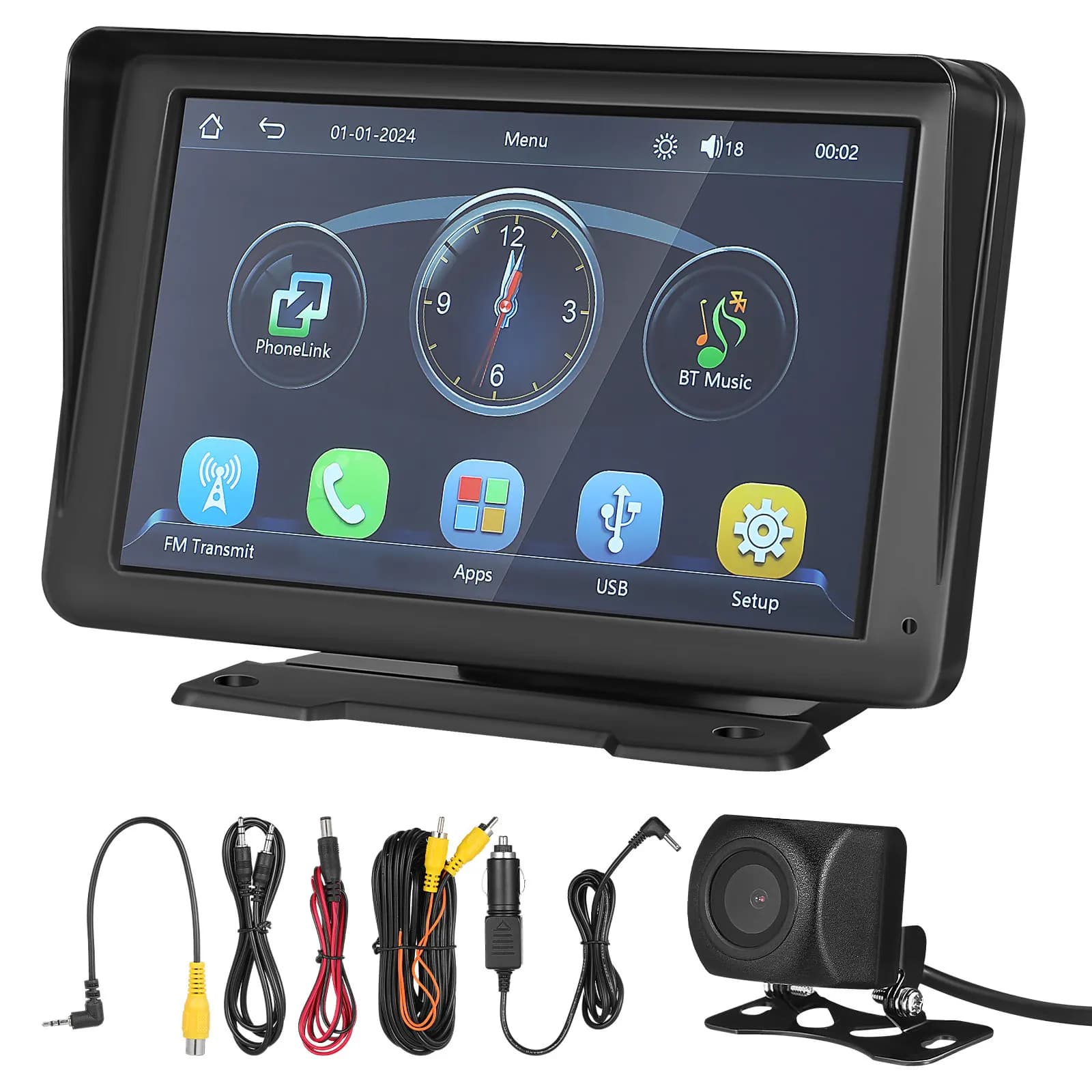 Schermo Stereo per Auto Portatile da 7 Pollici con Touchscreen, Sostituzione Display con Telecamera Posteriore HD, Navigazione, Controllo Musica e Dashcam