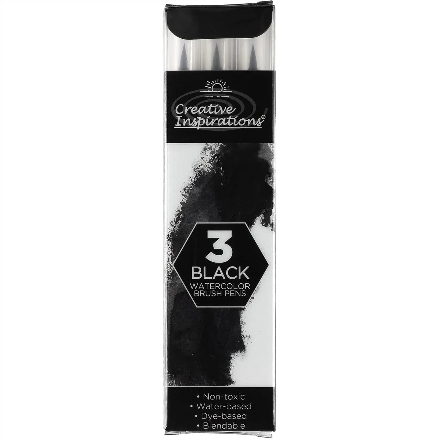 Watercolor Brush Pen Set - 3 Black Water-Soluble Pens for Painting, Drawing & Calligraphy, Non-Toxic