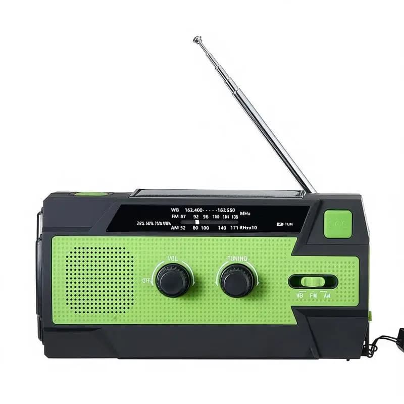 Dispositivo di comunicazione per la sopravvivenza, power bank da 4000 mAh per campeggio, escursionismo, emergenze all'aperto, allarme FM AM WB NOAA, avvisi meteorologici, manovella solare, allarme SOS, torcia, cavo di ricarica USB portatile