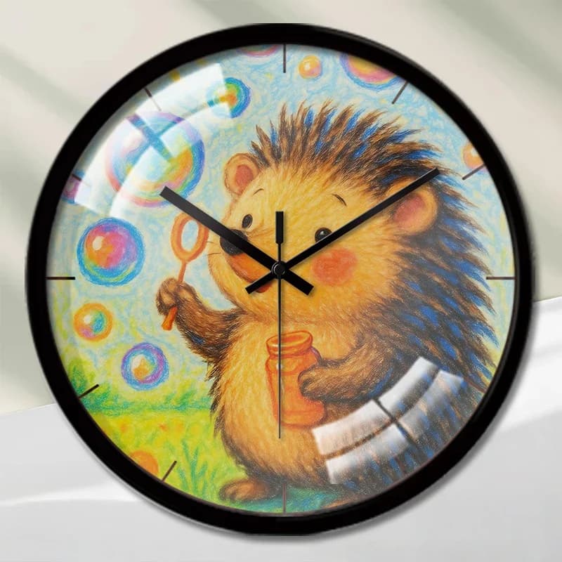 Orologio da parete rotondo silenzioso con disegno di riccio, adatto per soggiorno, scuola, studio, camera da letto, regali per bambini