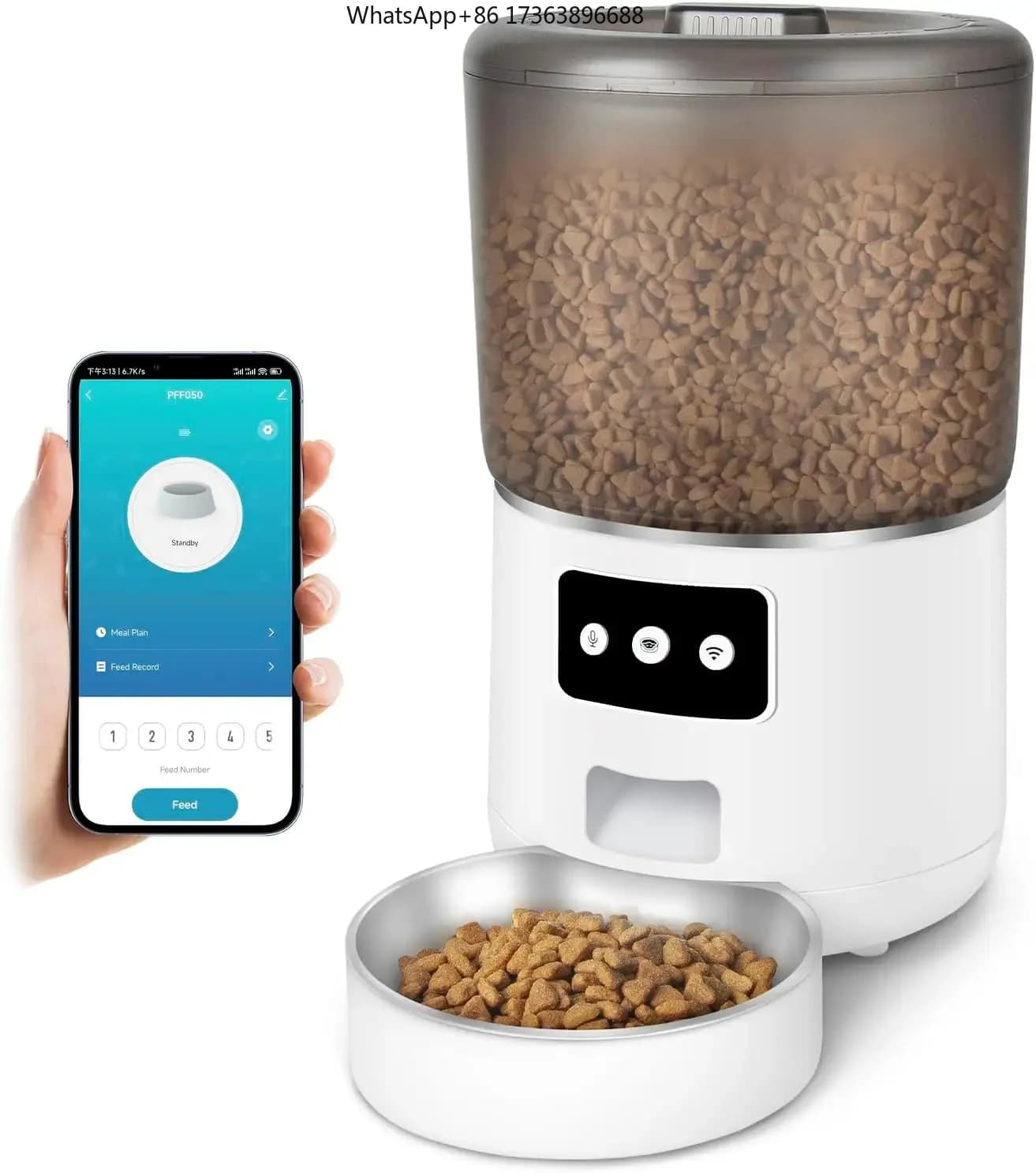 Distributore Automatico di Cibo per Animali Domestici Wellfine, Portatile e Intelligente, 1,5kg, USB, Dispenser per Cibo Secco, 4L, Ciotole in Acciaio Inox per Cani e Gatti