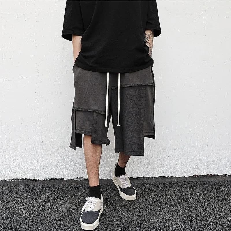 Pantaloncini Asimmetrici da Uomo Taglie Forti (fino a 150 kg) – Design Trendy al Ginocchio con Coulisse, Stile Streetwear Casual e Comodo