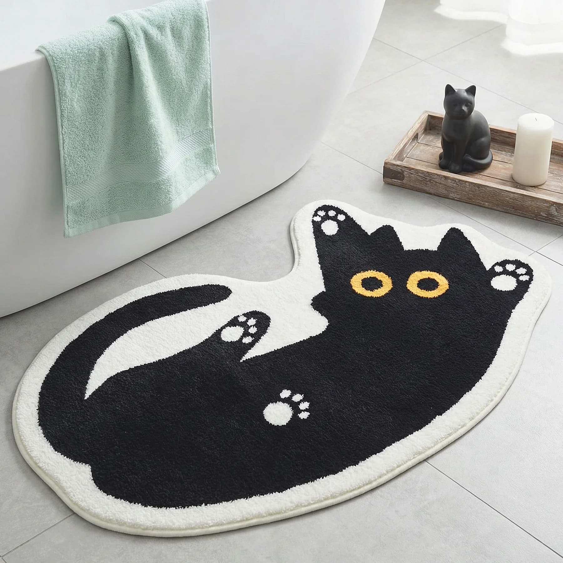 Tappetino da bagno morbido e peloso a forma di gatto, tappeto super assorbente antiscivolo per bagno e cucina, 20x31,5 pollici, lavabile in lavatrice, simpatico regalo per cani