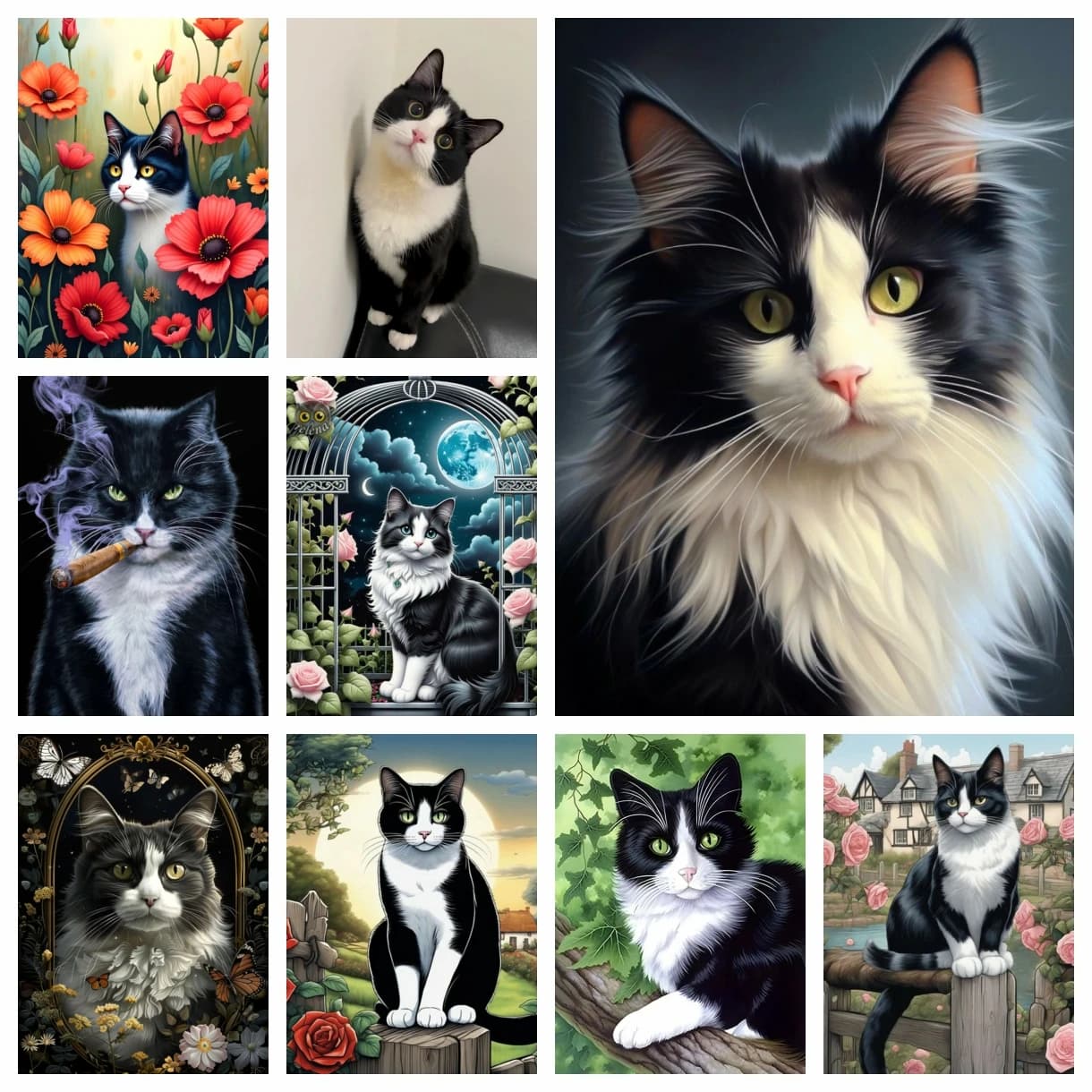Black and White Cats Diamond Painting Kit New Cow Cat DIY Portrait Diamond Art Embroidery Mosaic Handicarft Kids Gift Home Decor
