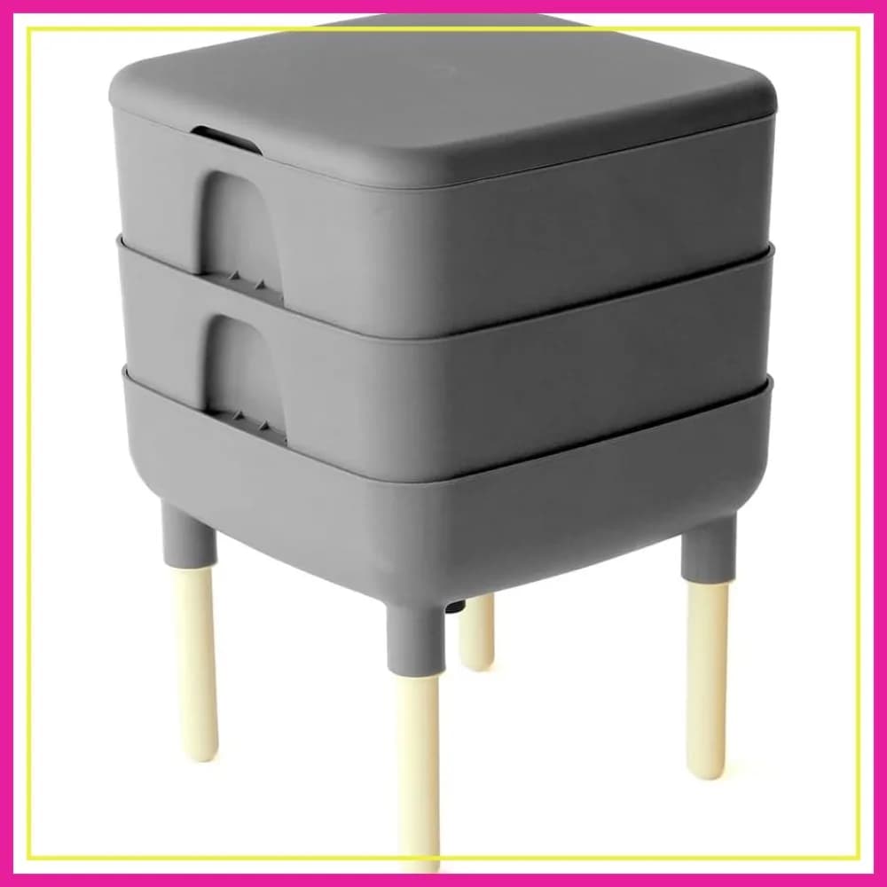 Composter Essenziale per la Casa, Contenitore per Vermicompostaggio a 2 Vassoi (HF-LC4000v2-GRY) Grigio