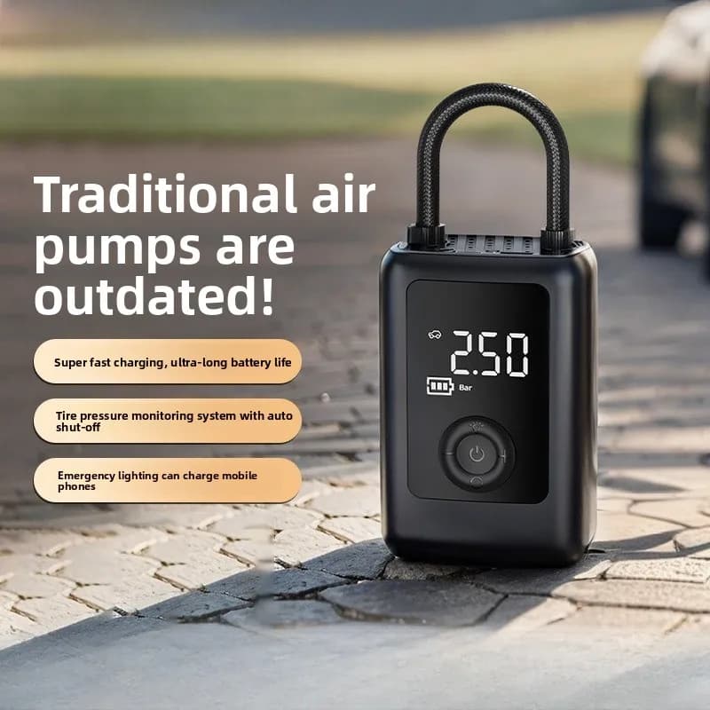 Compressore d'Aria Wireless per Auto, Pompa Elettrica per Gonfiaggio Pneumatici di Moto e Biciclette con Display Digitale