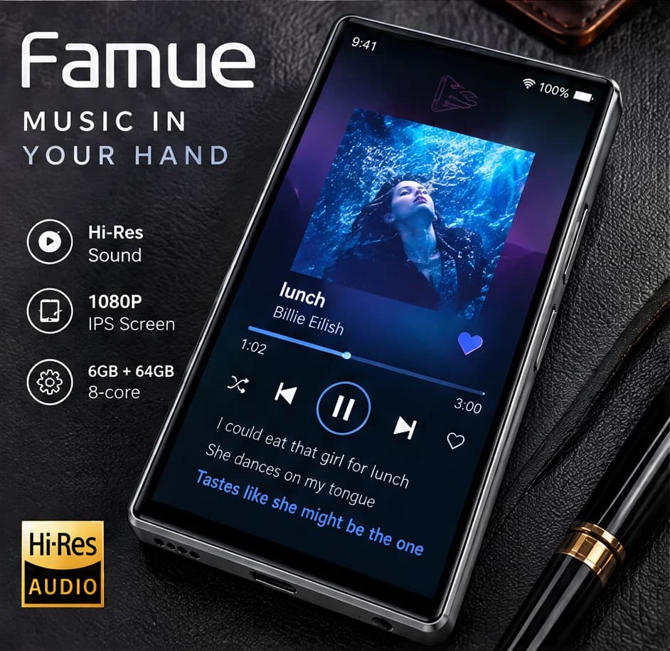 WiFi Android MP3 MP4 Player 4.7" IPS Display Octa-Core 6GB RAM 64GB ROM Lossless Audio 1080P Video Bluetooth 5.0 Metal Frame