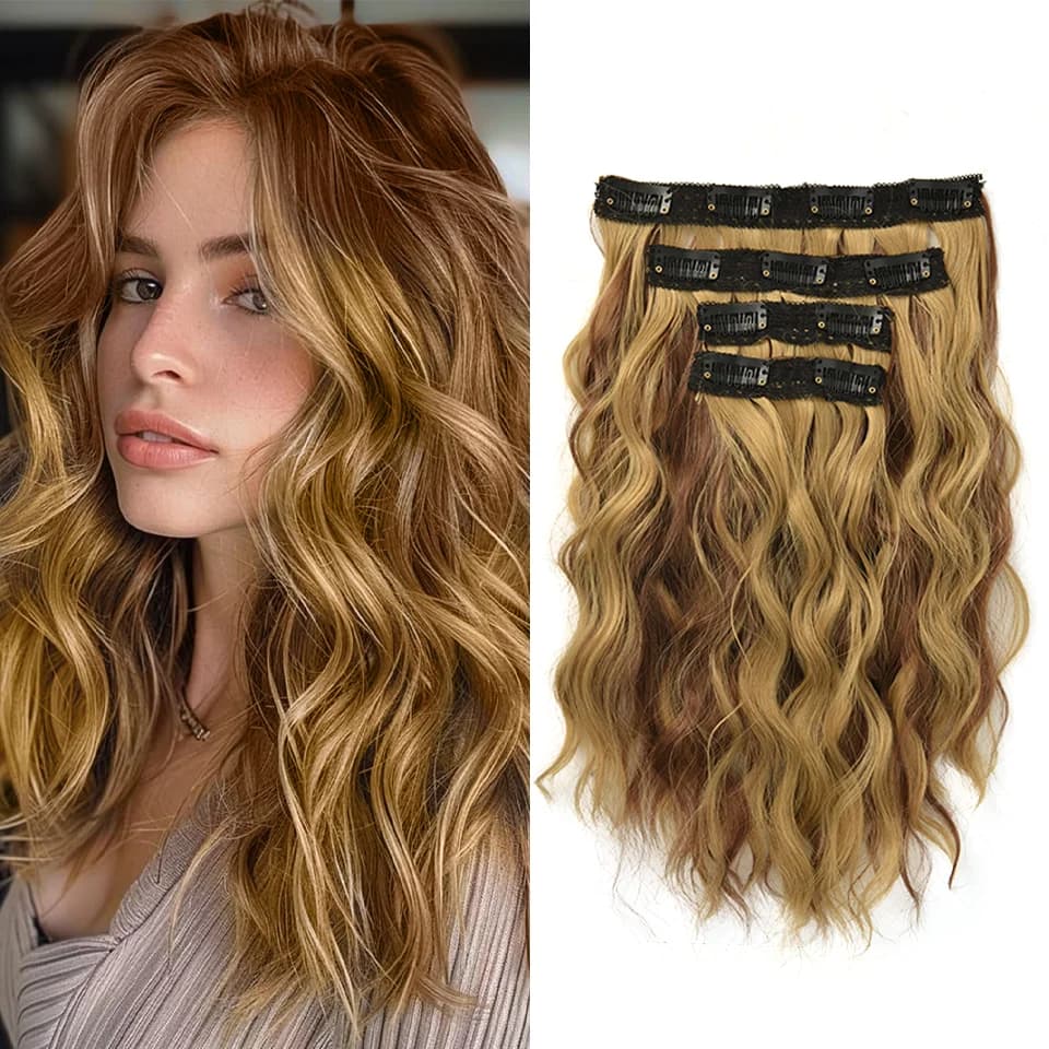 LUPU 12 Inch 4pcs/set Clip-in Synthetic Hair Extensions Women's Short Wave Wig Hairstyle Suitable for Daily Wear Heat