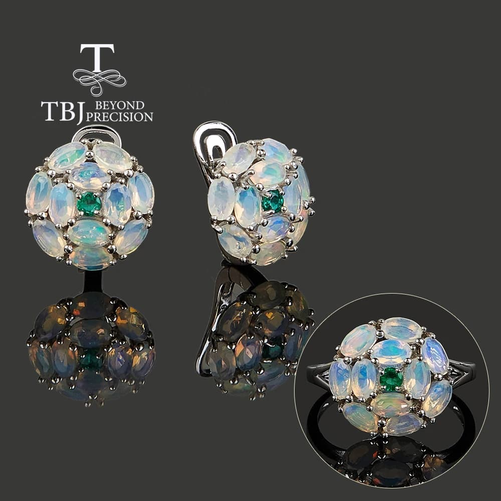 Set di Gioielli 2026 di Lusso Leggero con Anello e Orecchini in Opale Naturale dal Design Rotondo e Colorato, in Argento Sterling 925, Gioielli Raffinati per Donne
