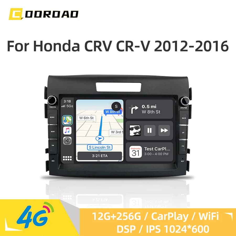 12G 256G Lettore Multimediale Per Auto Android 14.0 CarPlay 4G WiFi Navigazione GPS Bluetooth RDS Autoradio Per Honda CRV CR-V 2012-2016