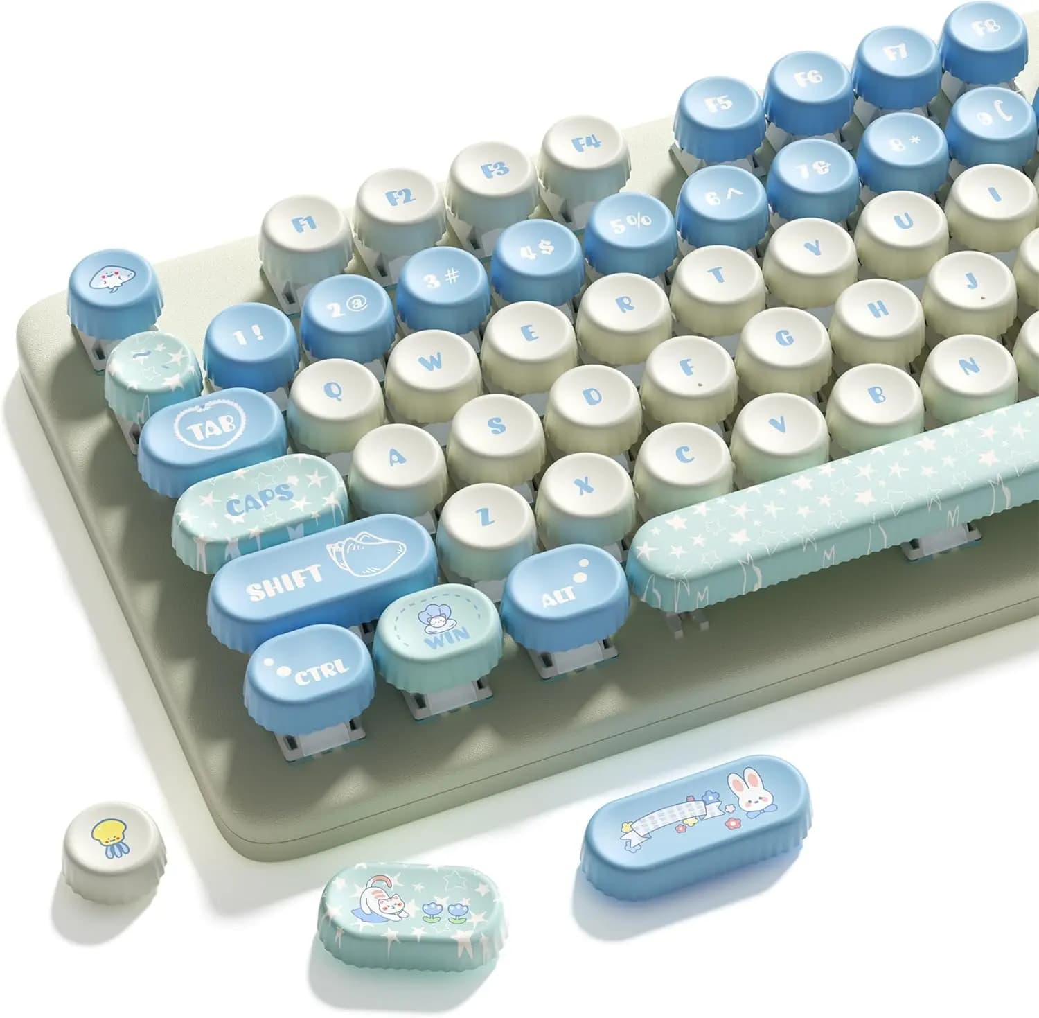 Set di Tasti Rotondi per Tastiera Stile Macchina da Scrivere, Carino Set di Tasti PBT, Tasti per Tastiera con Sublimazione a Colori Adatti per Layout 60% 65% 75% 80% 96% 100% Mec