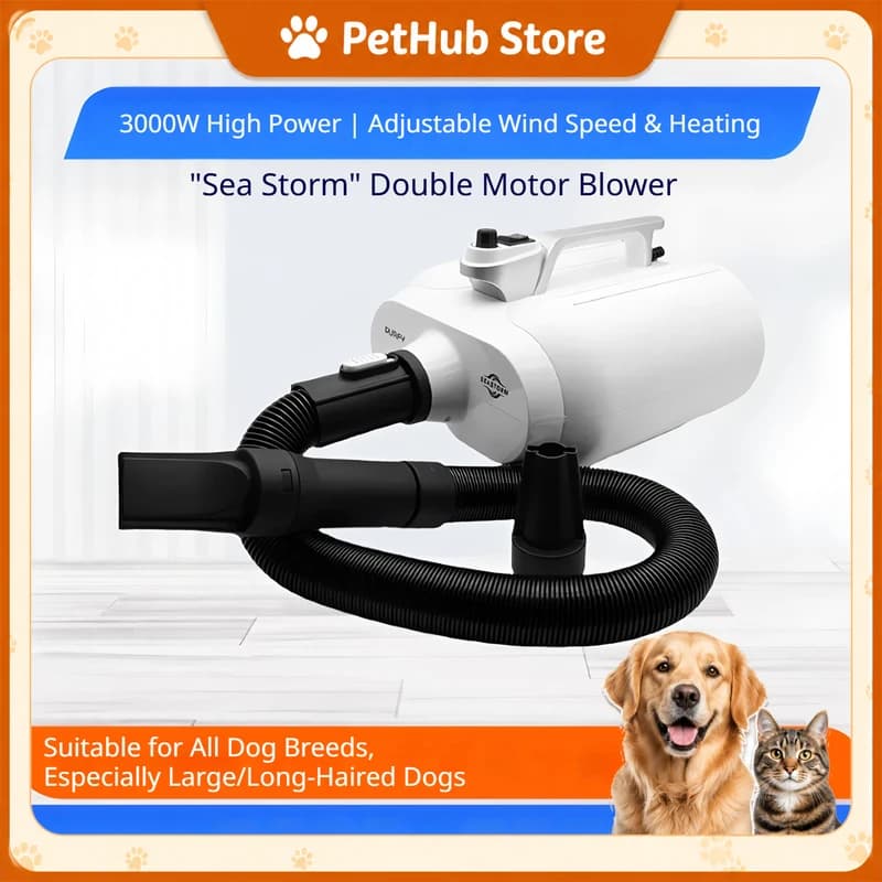 PURFY Dog Hair Dryer Dual Motor 3000W High Power Adjustable Wind Speed Electric Heating Wall Mountable For Large Long Hair Dogs