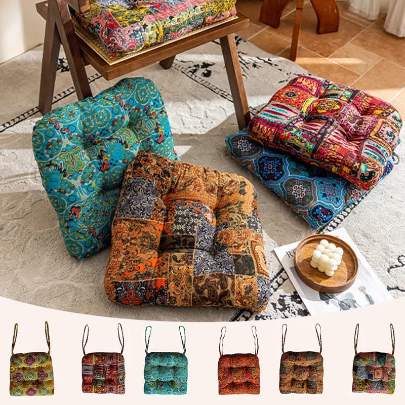 Moroccan Ethnic Style Chair Cushion with Fastening Straps Meditation Tatami Square Mat Balcony Window Pads Thicken Floor Mat