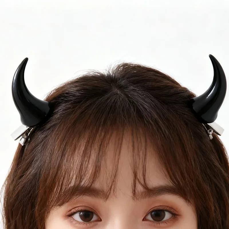 2 devil horn-shaped hair clips, attractive and fashionable design, scary and trendy accessory for women and girls, elegant and bold, for everyday casual outfits.
