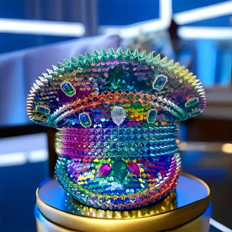 Cappello da Capitano Steampunk con Strass per Festival Burning Man, Festival Musicali, Halloween, Accessori Rave e Cappelli da Festa