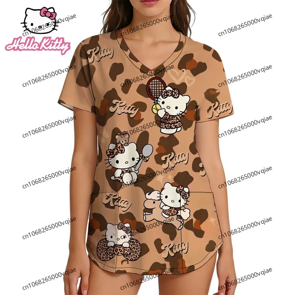 Nuova Collezione Estate 2026: T-shirt da Infermiera Anime per Donna, Maglietta Hello Kitty, Abbigliamento Femminile con Scollo a V, Moda Cool Y2k, Taglie S-2XL